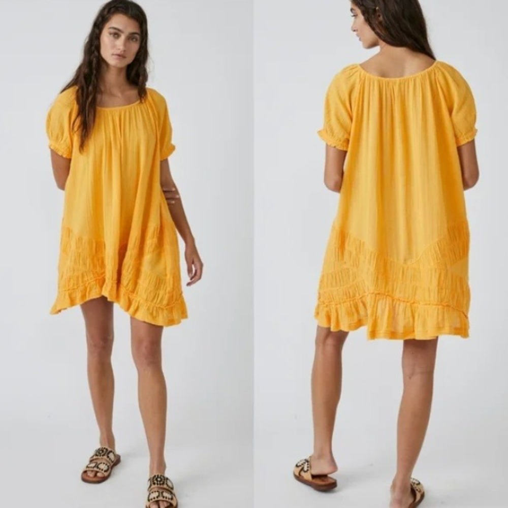 Free People Bird of Paradise So Scenic Mini Dress Gauze Tiered Ruffle Beach S